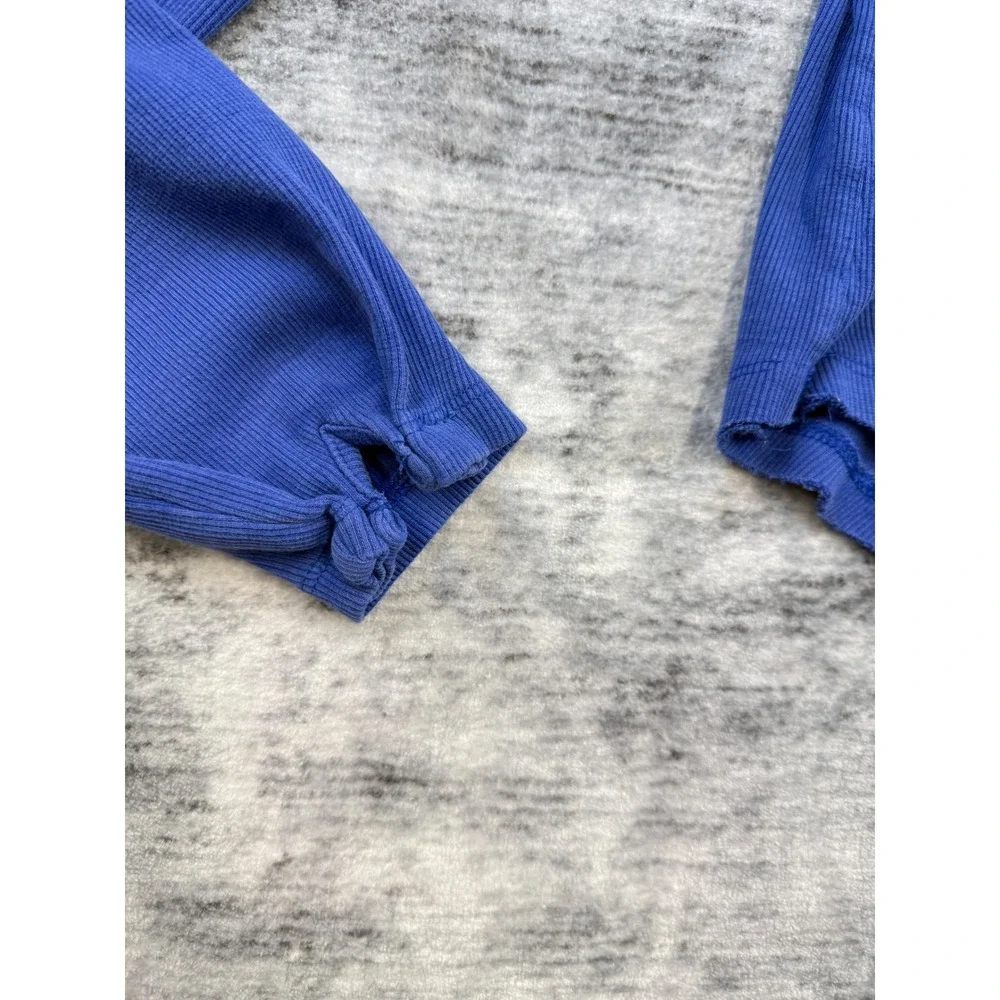 DIY We The Free Free People Blue Henley Thermal Waffle Knit Long Sleeve Top L - Picture 4 of 9